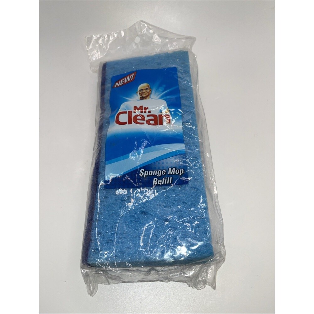 Mr. Clean Sponge Mop With Scrubber Refill Blue Snap On New Sealed